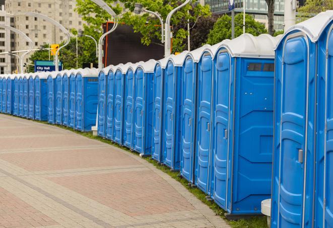 Seasonal porta potty units set up at a Fort Lauderdale, Florida venue